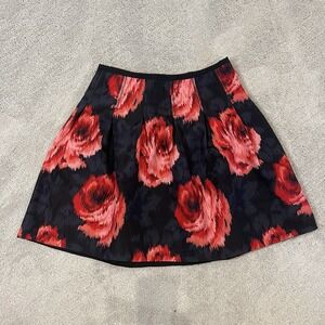 Gap Mini Skirt Women's Size 0 Pleated‎ Summer Floral Art To Wear Red Black hoco